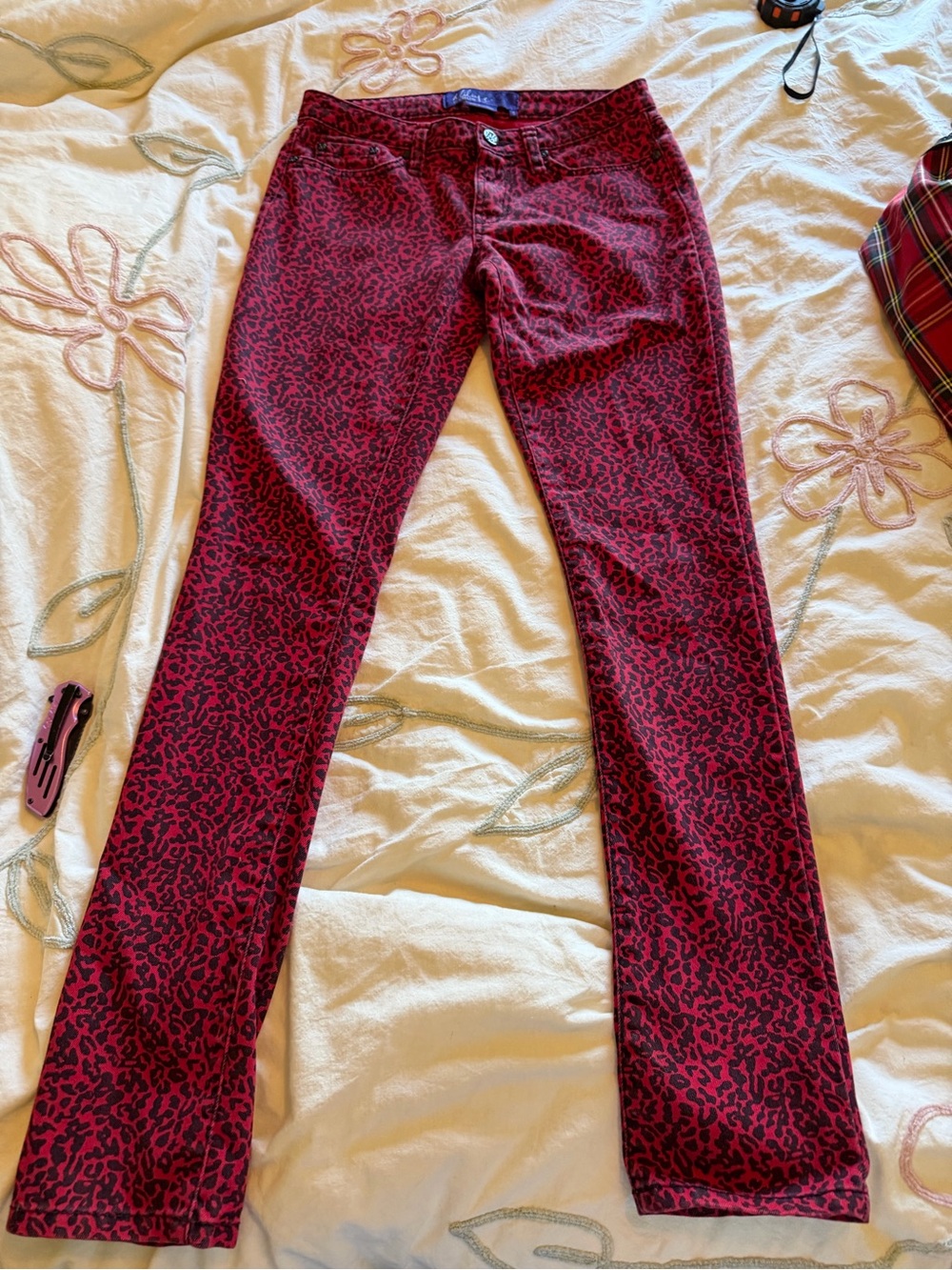 Red Leopard Print Skinny Jeans